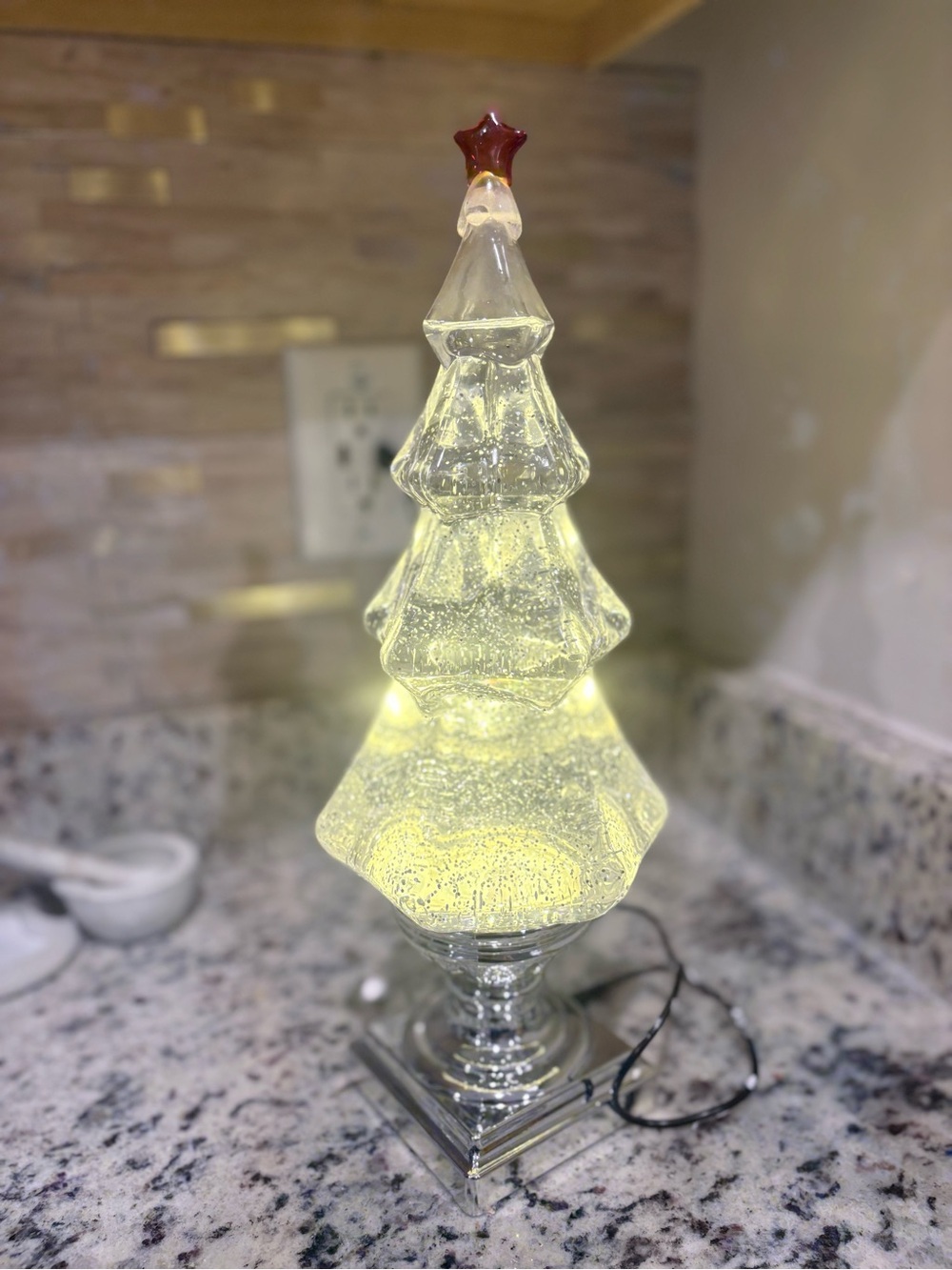Glass Light-Up Christmas Tree with Red Star Top